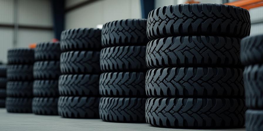 Stack of new heavy duty commercial truck tires ready for installation